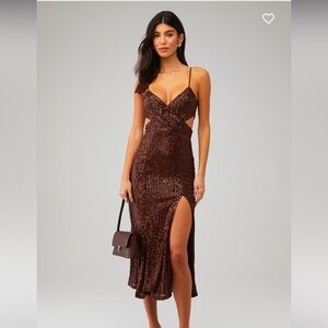 NWT REVOLVE SAYLOR HARMONIE BROWN SEQUIN DRESS M